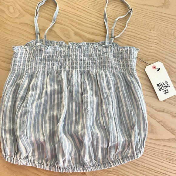 BILLABONG Tank Top Womens S Striped Gauze Cropped Smocked Spaghetti - NWT - Picture 2 of 5
